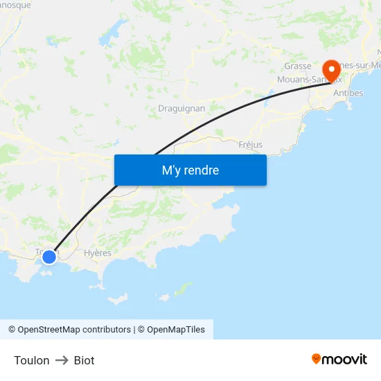 Toulon to Biot map