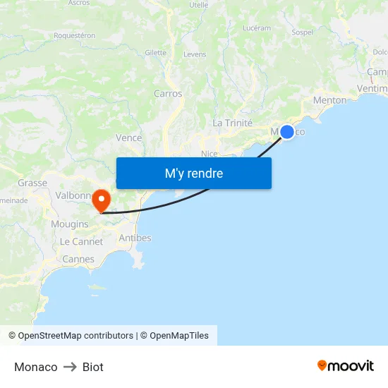 Monaco to Biot map