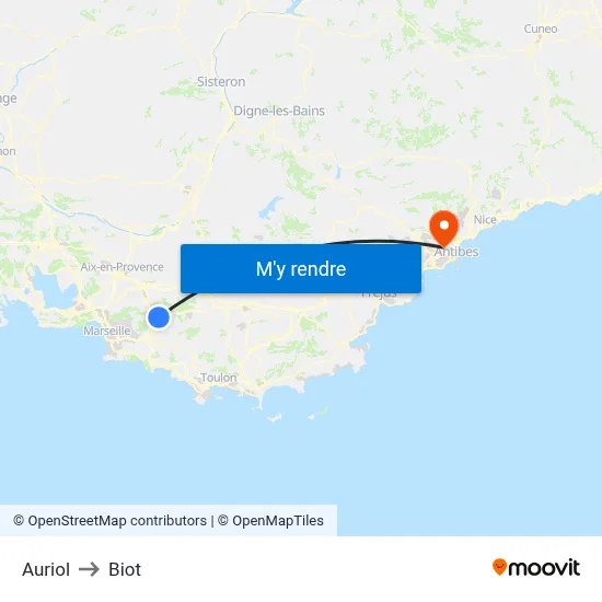 Auriol to Biot map