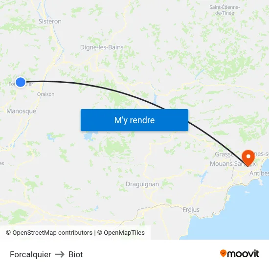 Forcalquier to Biot map