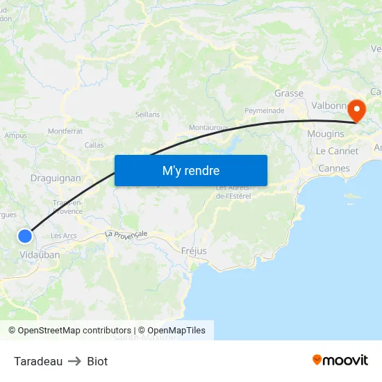 Taradeau to Biot map