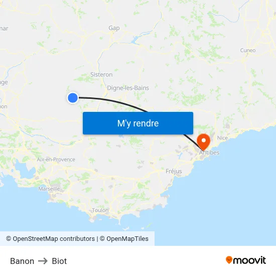 Banon to Biot map