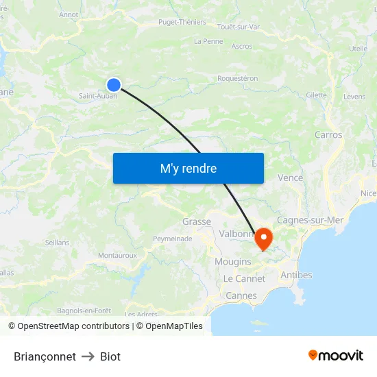 Briançonnet to Biot map