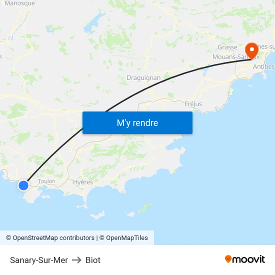 Sanary-Sur-Mer to Biot map