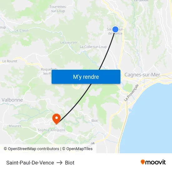 Saint-Paul-De-Vence to Biot map
