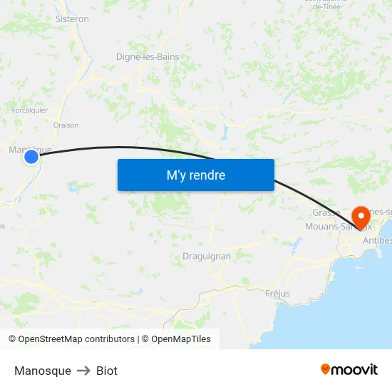 Manosque to Biot map