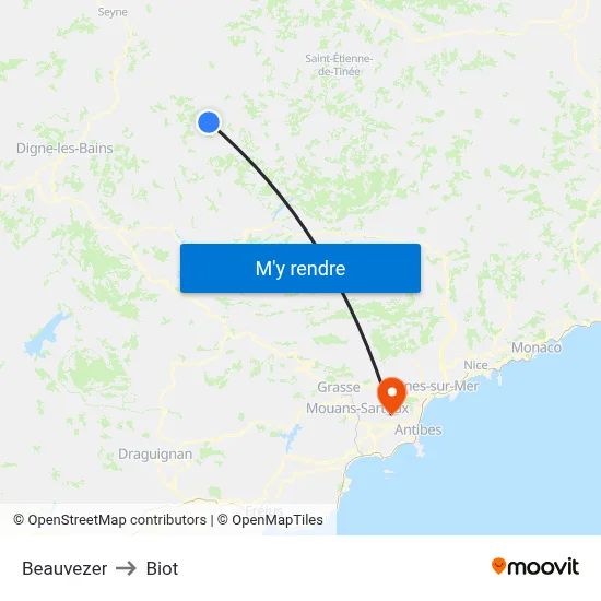 Beauvezer to Biot map