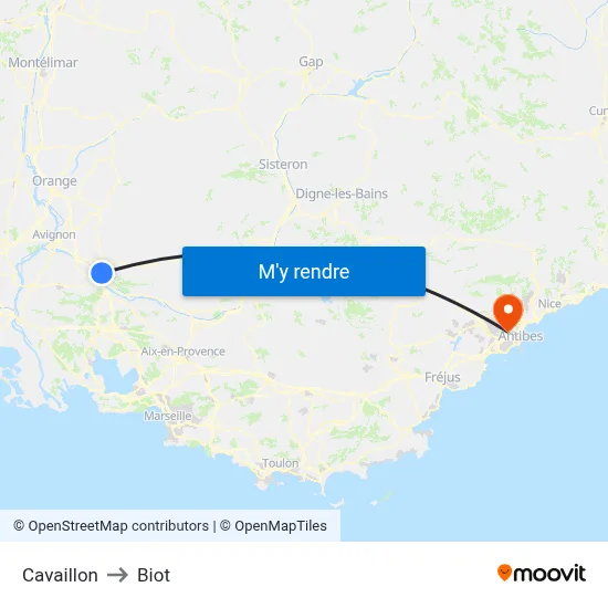 Cavaillon to Biot map