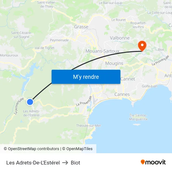 Les Adrets-De-L'Estérel to Biot map