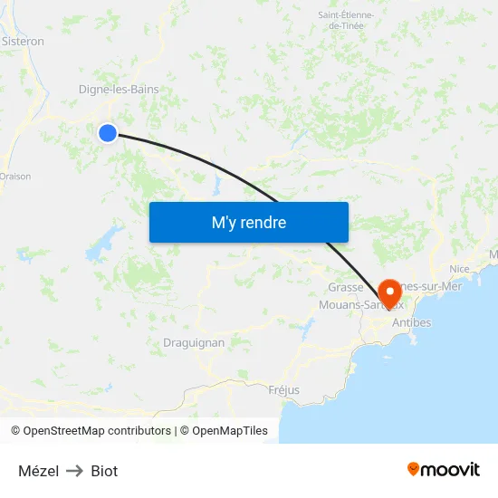 Mézel to Biot map