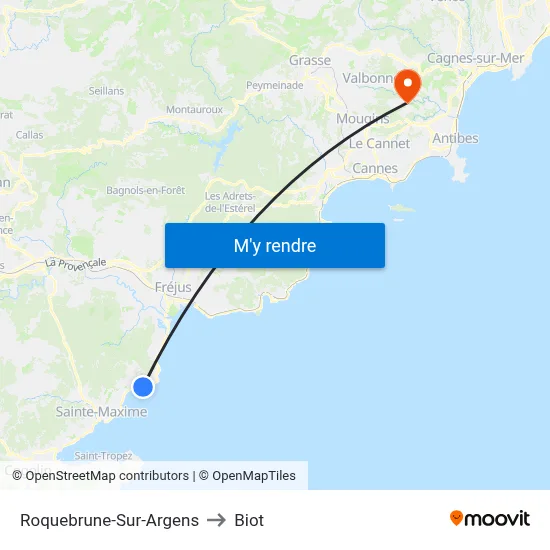 Roquebrune-Sur-Argens to Biot map