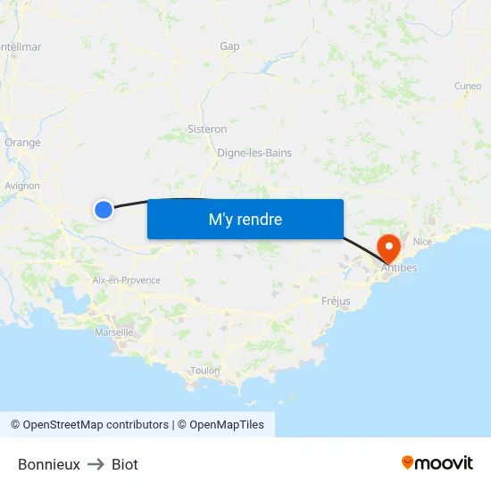 Bonnieux to Biot map