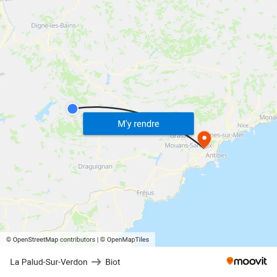 La Palud-Sur-Verdon to Biot map