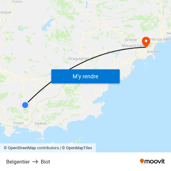 Belgentier to Biot map