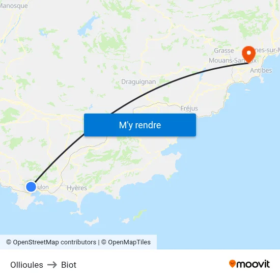 Ollioules to Biot map