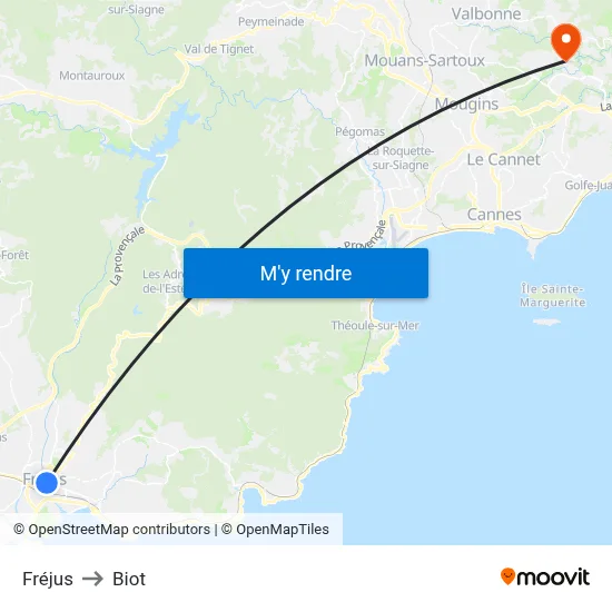 Fréjus to Biot map