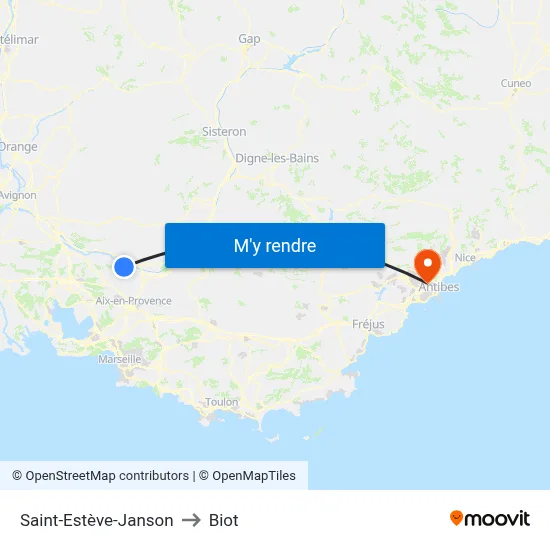 Saint-Estève-Janson to Biot map