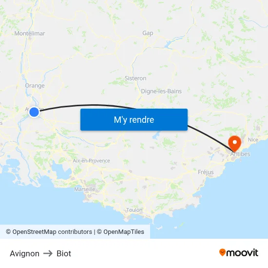 Avignon to Biot map
