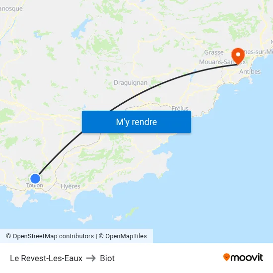 Le Revest-Les-Eaux to Biot map
