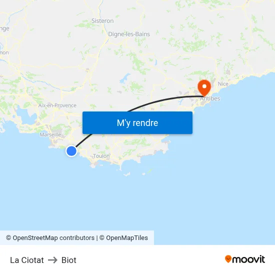 La Ciotat to Biot map