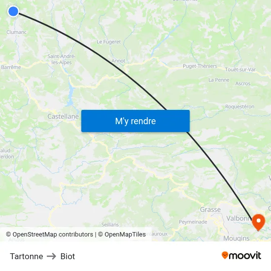 Tartonne to Biot map