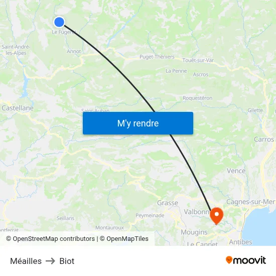 Méailles to Biot map