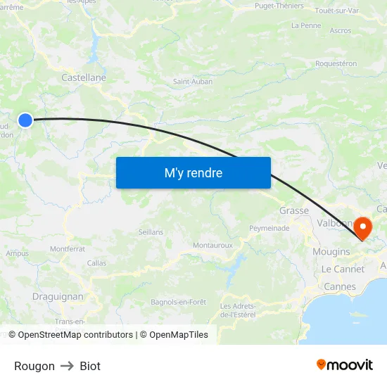 Rougon to Biot map