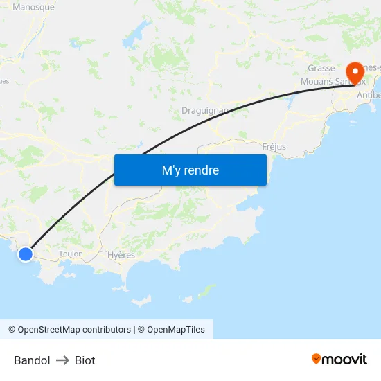 Bandol to Biot map