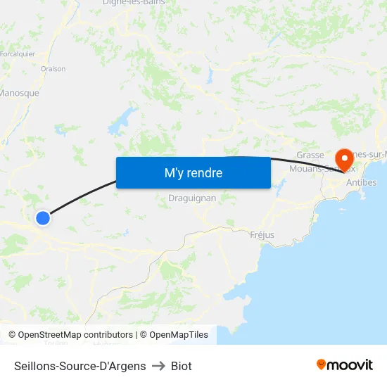 Seillons-Source-D'Argens to Biot map