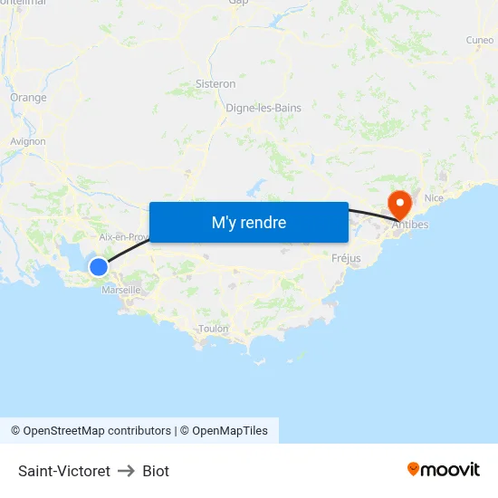Saint-Victoret to Biot map