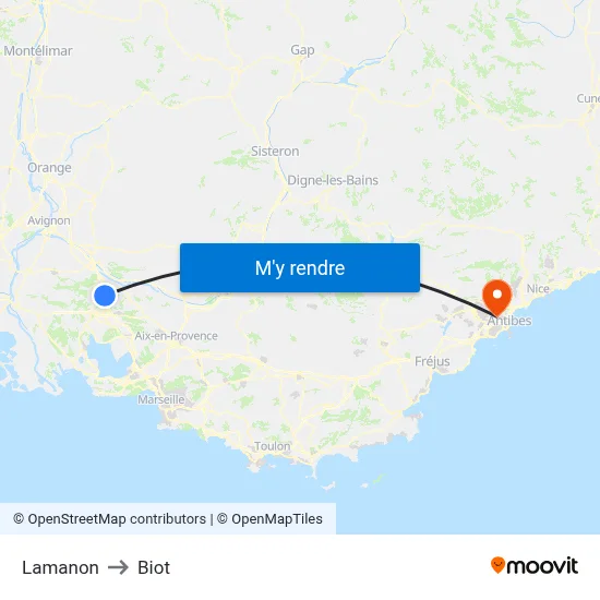 Lamanon to Biot map