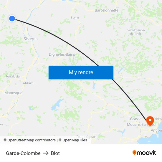 Garde-Colombe to Biot map