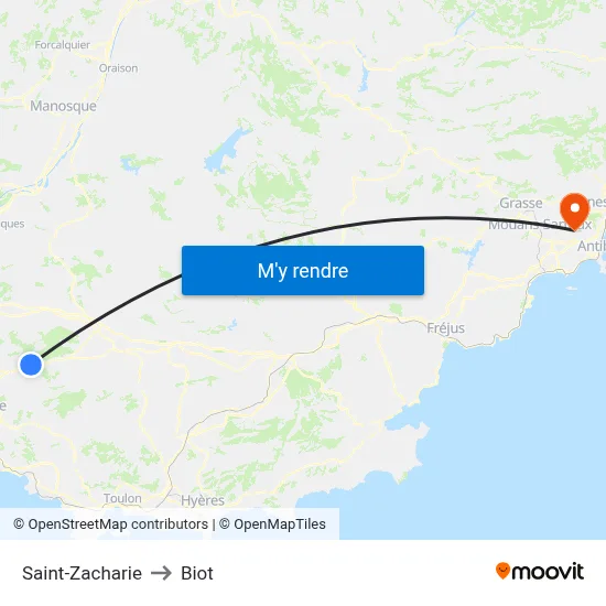 Saint-Zacharie to Biot map