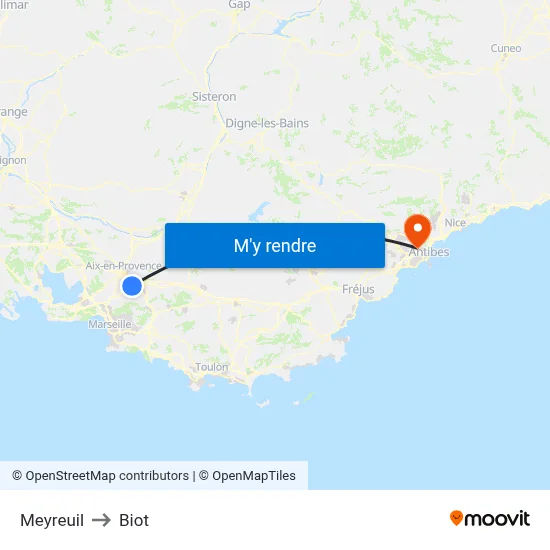 Meyreuil to Biot map