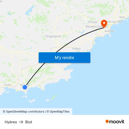 Hyères to Biot map