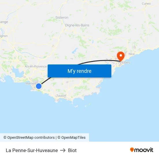 La Penne-Sur-Huveaune to Biot map