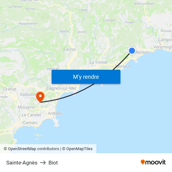 Sainte-Agnès to Biot map