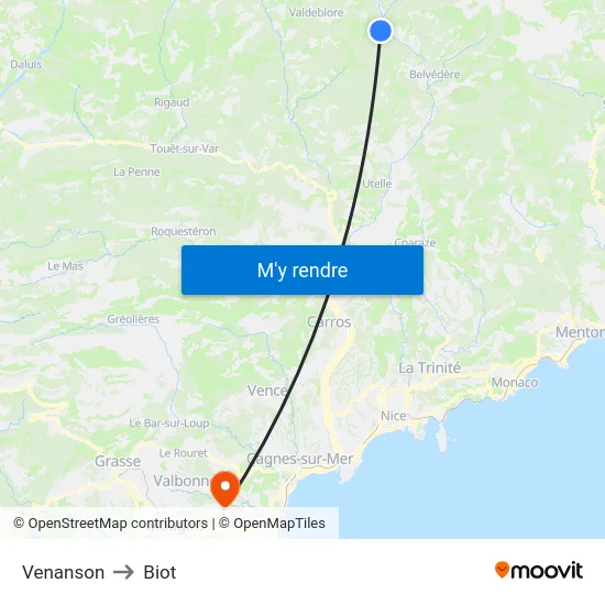 Venanson to Biot map