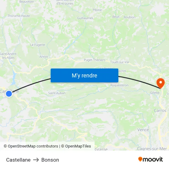Castellane to Bonson map