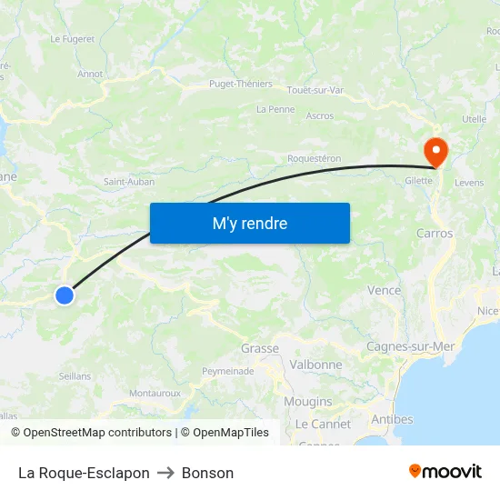 La Roque-Esclapon to Bonson map