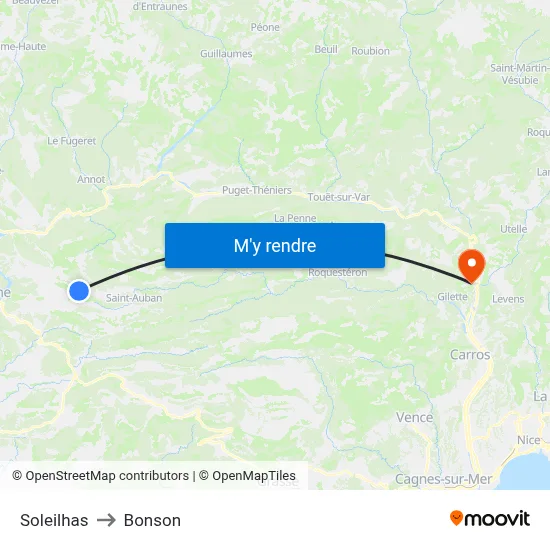 Soleilhas to Bonson map