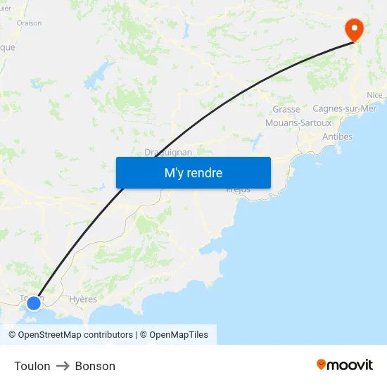 Toulon to Bonson map
