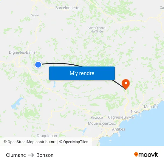 Clumanc to Bonson map