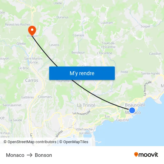 Monaco to Bonson map