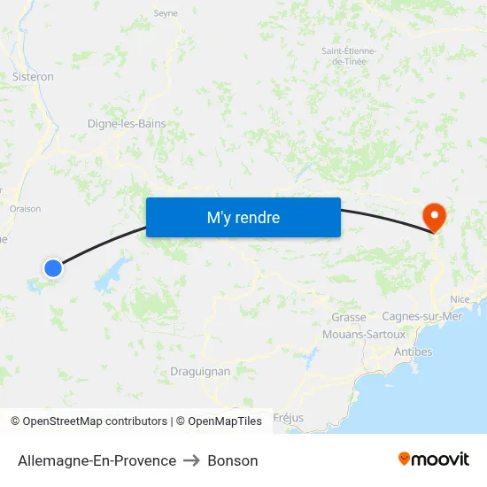 Allemagne-En-Provence to Bonson map