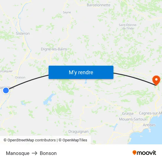 Manosque to Bonson map