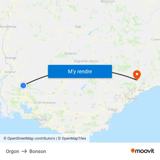 Orgon to Bonson map