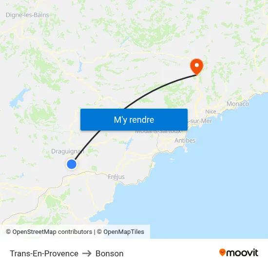 Trans-En-Provence to Bonson map
