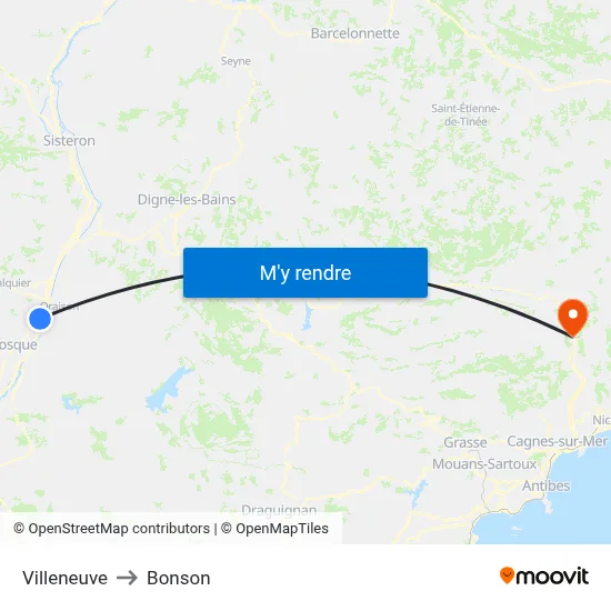 Villeneuve to Bonson map