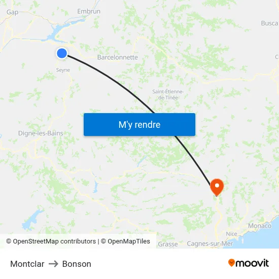 Montclar to Bonson map